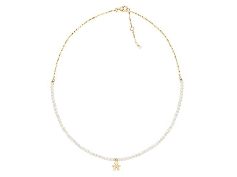 9KT YELLOW GOLD NECKLACE WITH PEARLS AND DIAMOND BOY LE PERLE LE BEBE' LBB820